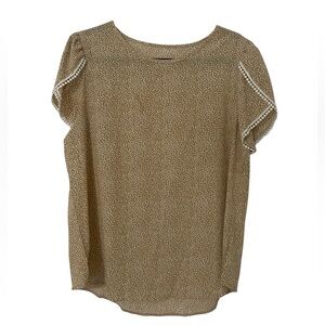 SHEIN Beige Dot Print Short Sleeve Blouse with Crochet Trim